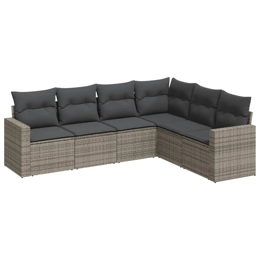 Garden Sofa Set Grey Poly Rattan 6 Piece Outdoor Furniture