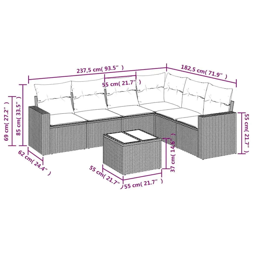 7 Piece Outdoor Garden Sofa Set with Cushions Black Poly Rattan Patio Furniture