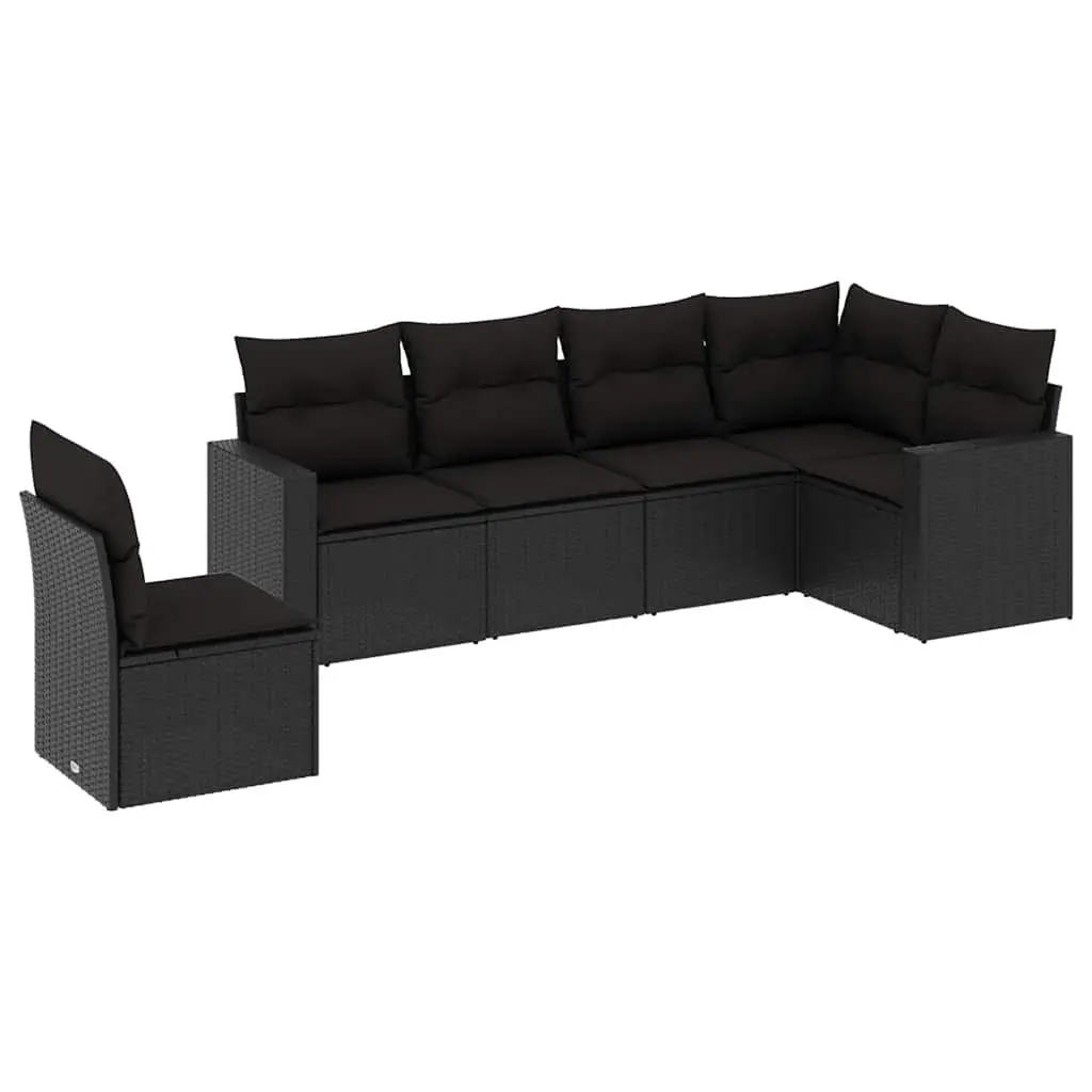 Garden Sofa Set 6 Piece Outdoor Furniture Black Poly Rattan Modular Patio