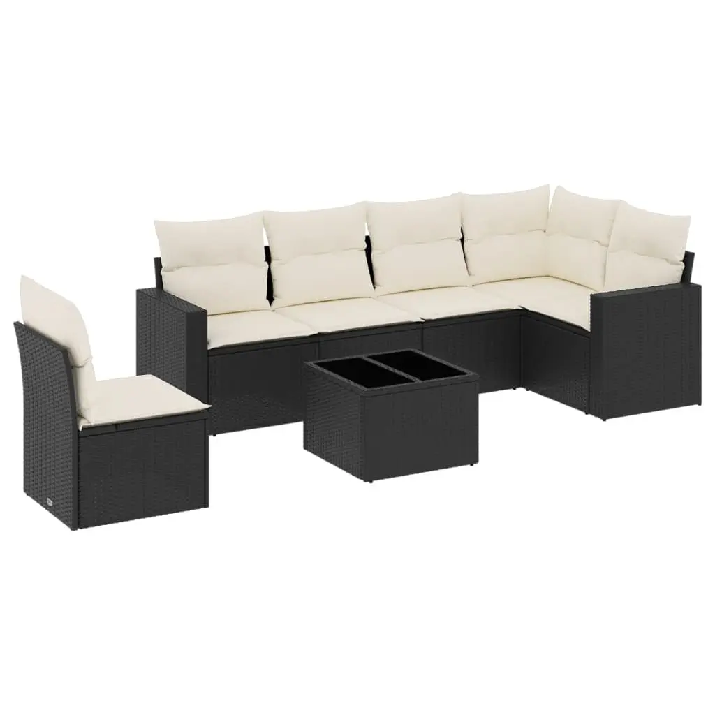 7 Piece Outdoor Garden Sofa Set Black Poly Rattan with Cushions