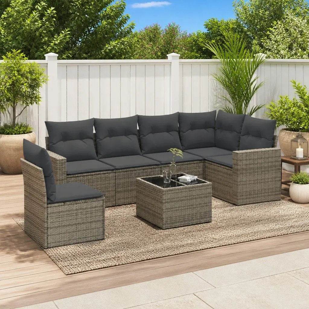 Garden Sofa Set Grey 7 Piece Outdoor Furniture Patio Seating with Cushions Table