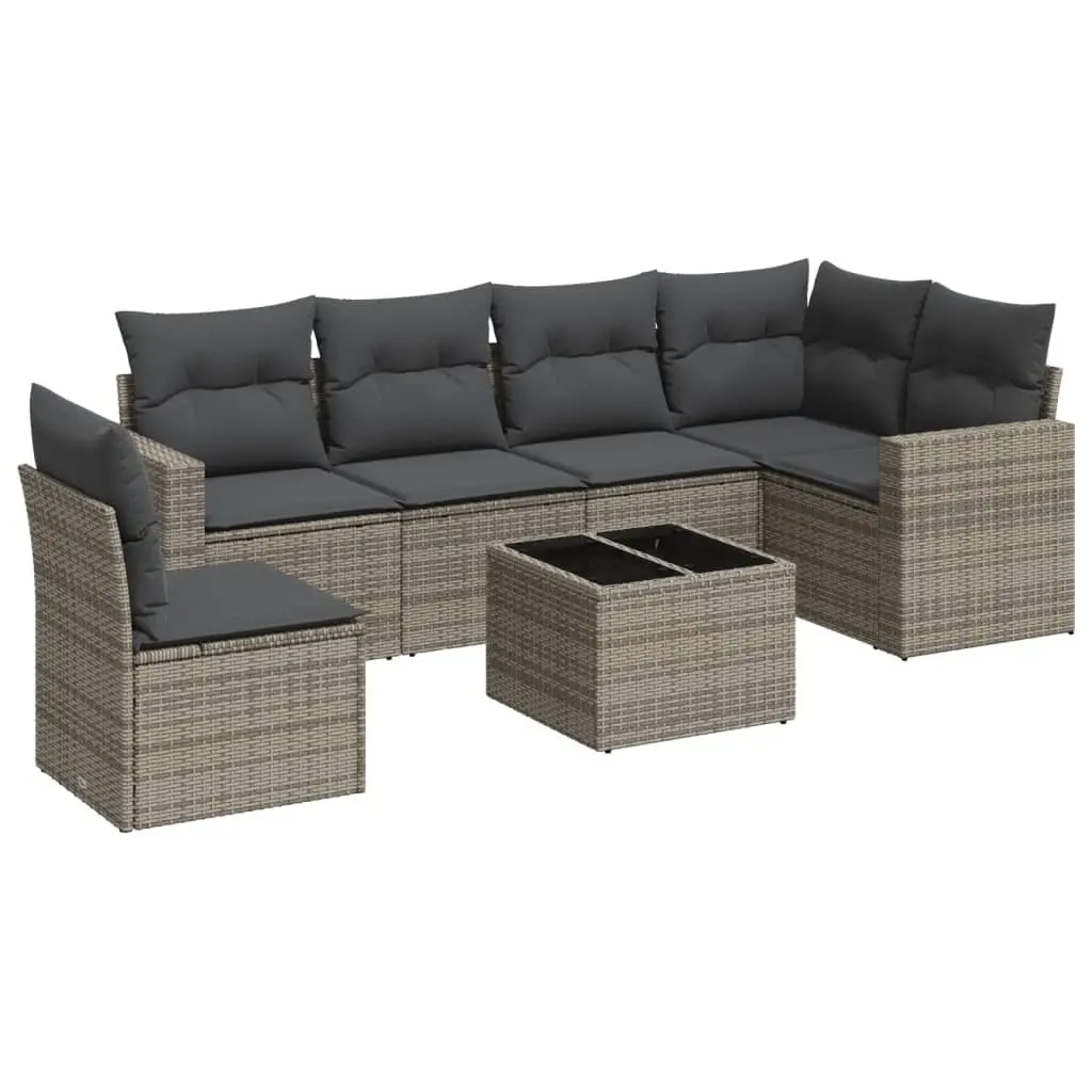 Garden Sofa Set Grey 7 Piece Outdoor Furniture Patio Seating with Cushions Table