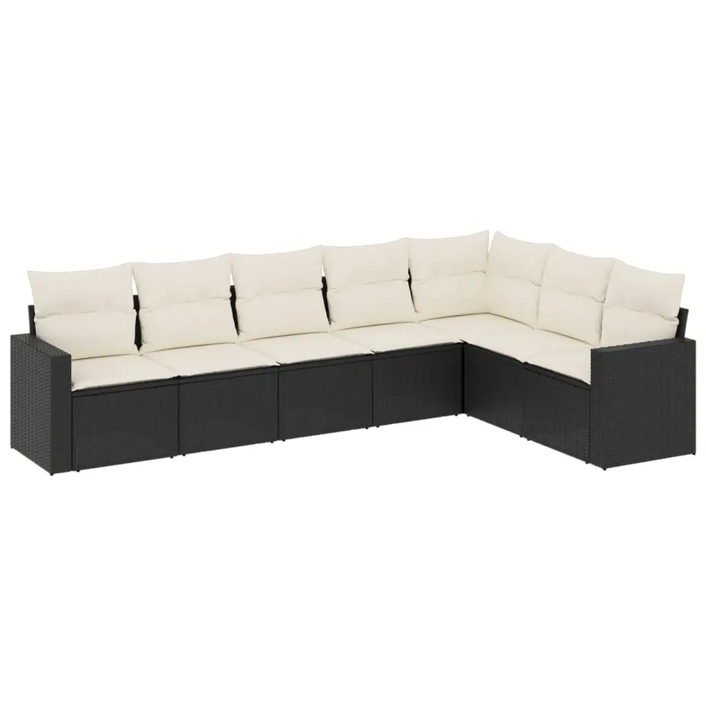 Garden Sofa Set 7 Piece Outdoor Furniture Black Poly Rattan Patio Sectional