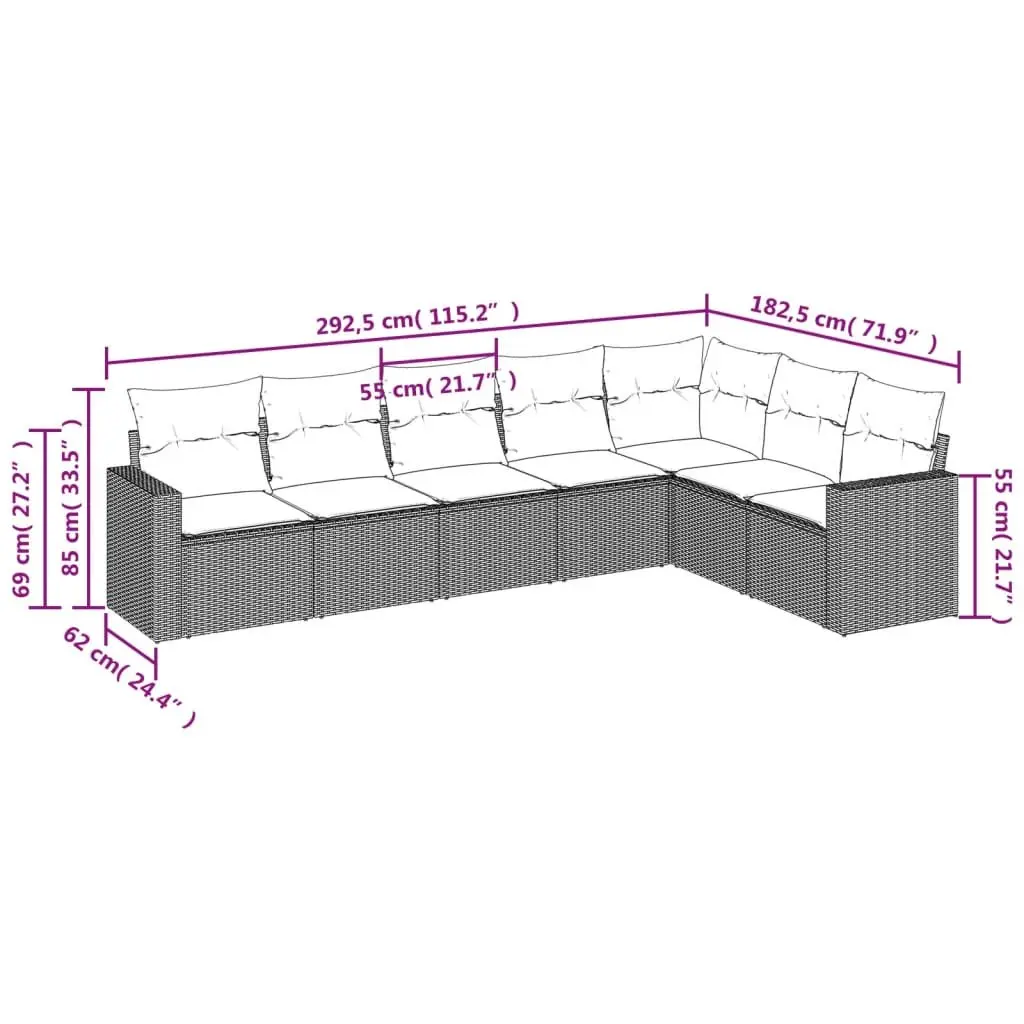 Garden Sofa Set 7 Piece Outdoor Furniture Black Poly Rattan Patio Sectional