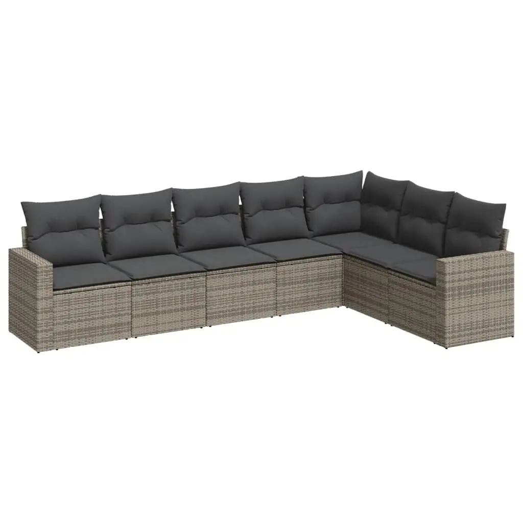 7 Piece Modular Garden Sofa Set with Cushions Grey Poly Rattan Outdoor Furniture