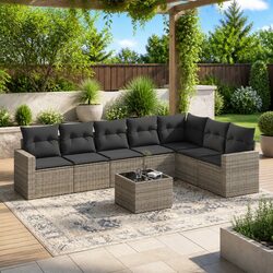 8 Piece Garden Sofa Set Outdoor Furniture Grey Poly Rattan with Cushions Patio