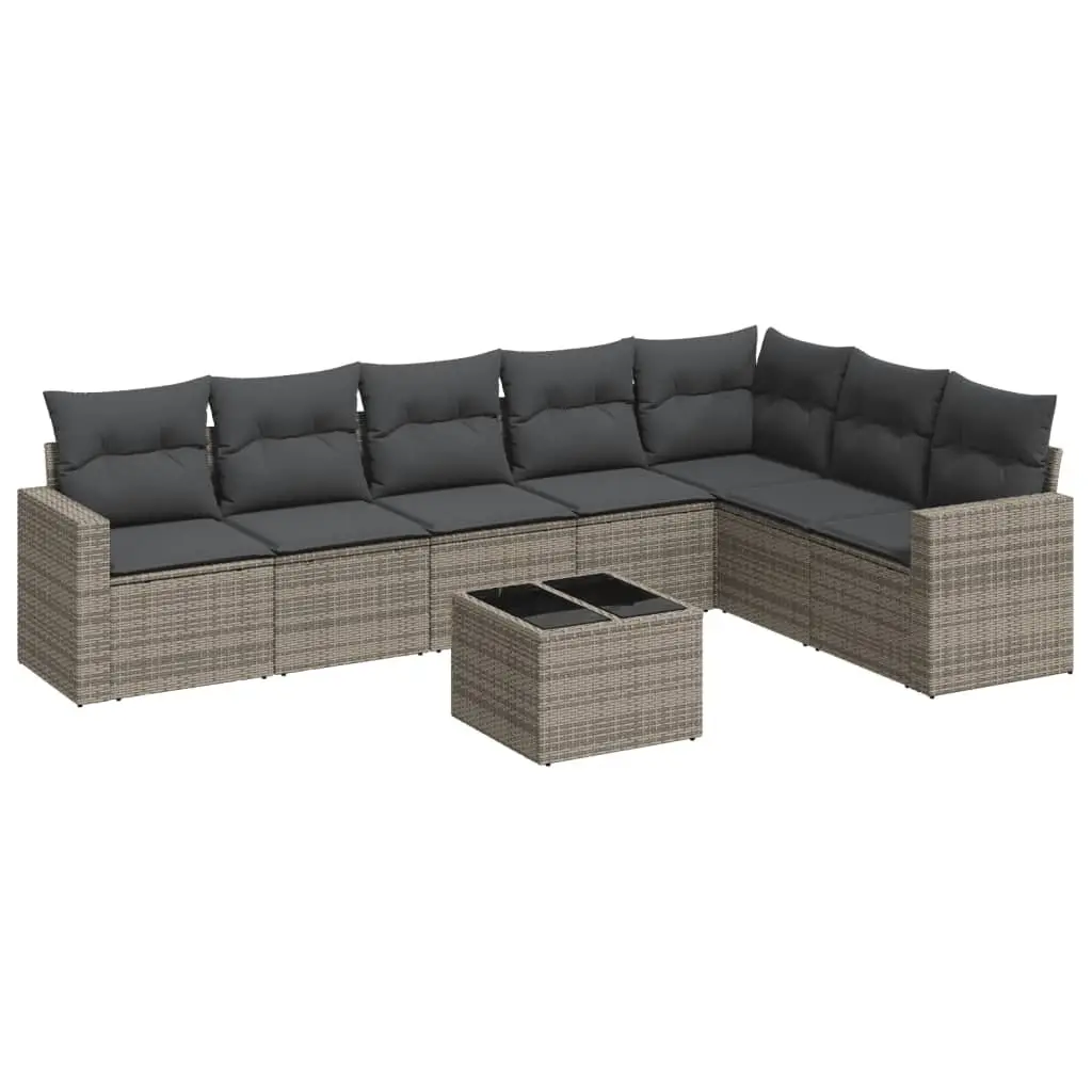8 Piece Garden Sofa Set Grey Poly Rattan with Cushions