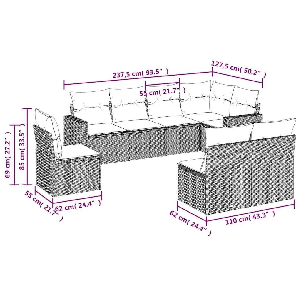 Garden Sofa Set 8 Piece Outdoor Furniture with Cushions Black Poly Rattan