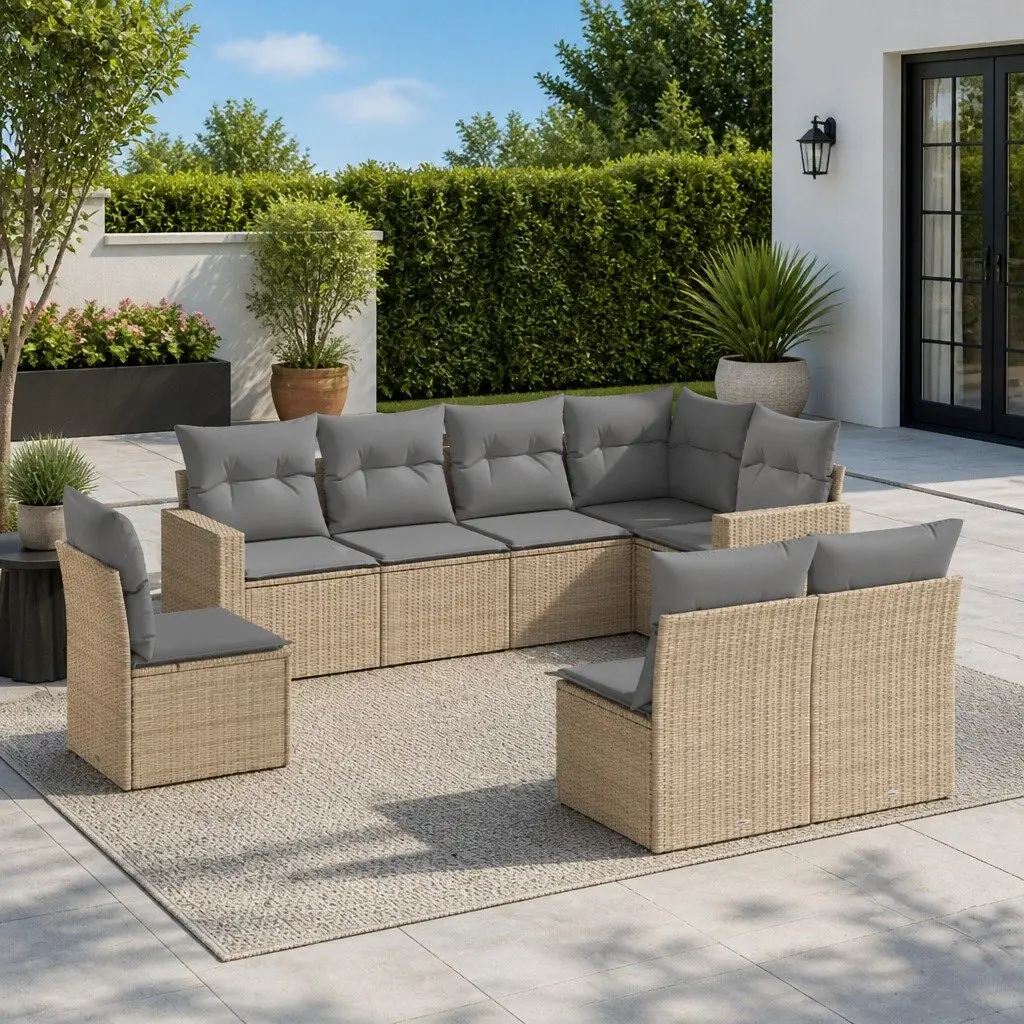 8 Piece Modular Garden Sofa Set with Cushions Beige Outdoor Patio Furniture