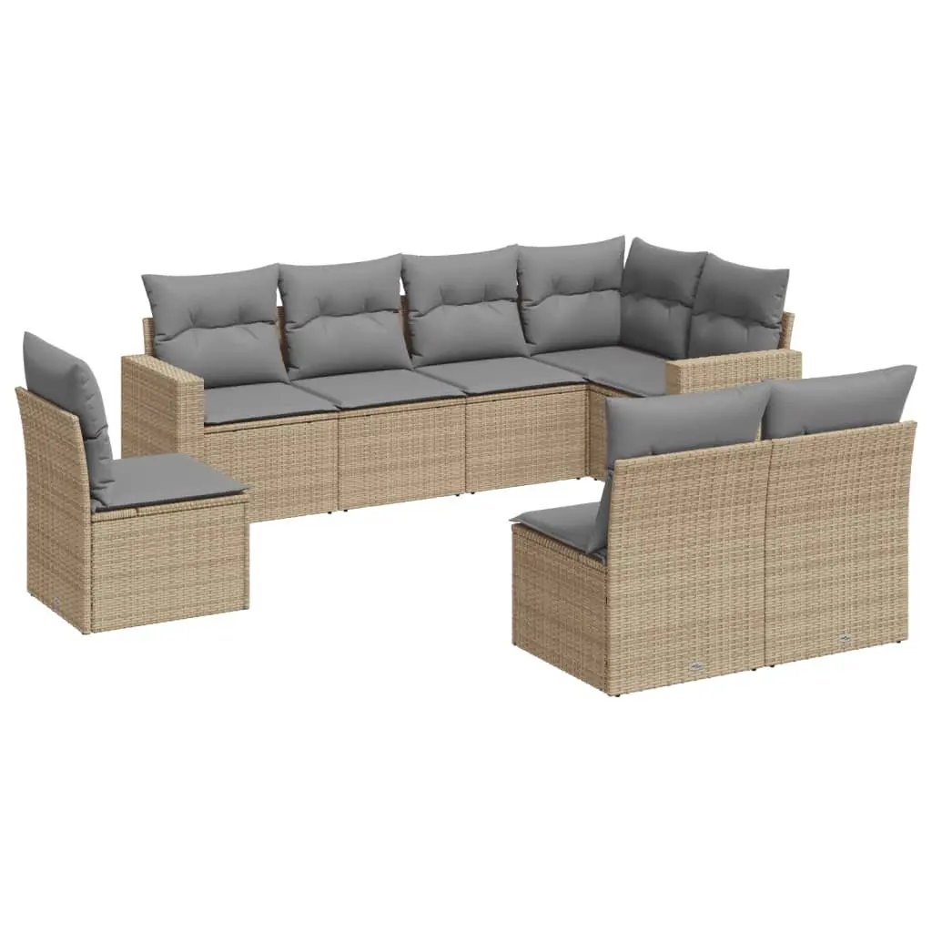 8 Piece Modular Garden Sofa Set with Cushions Beige Outdoor Patio Furniture