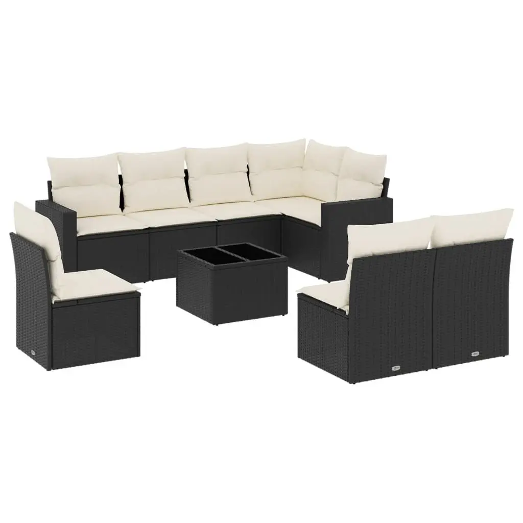 Garden Sofa Set Black Rattan 9 Piece Outdoor Furniture with Cushions