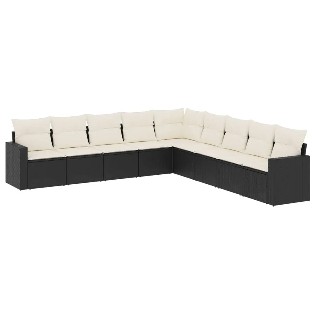 9 Piece Garden Sofa Set Outdoor Furniture Patio Black Poly Rattan with Cushions