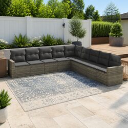 Garden Sofa Set 9 Piece Outdoor Furniture with Cushions Grey Poly Rattan Modular