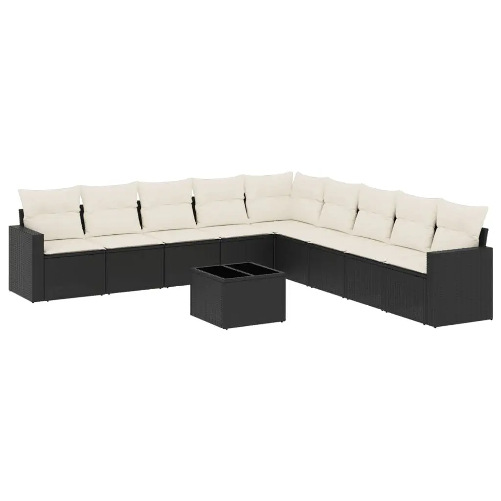 Garden Sofa Set 10 Piece Outdoor Furniture Black Poly Rattan Modular Patio