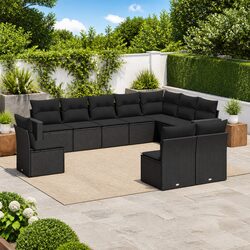 Friendly 10 Piece Black Poly Rattan Sofa Set for Outdoors