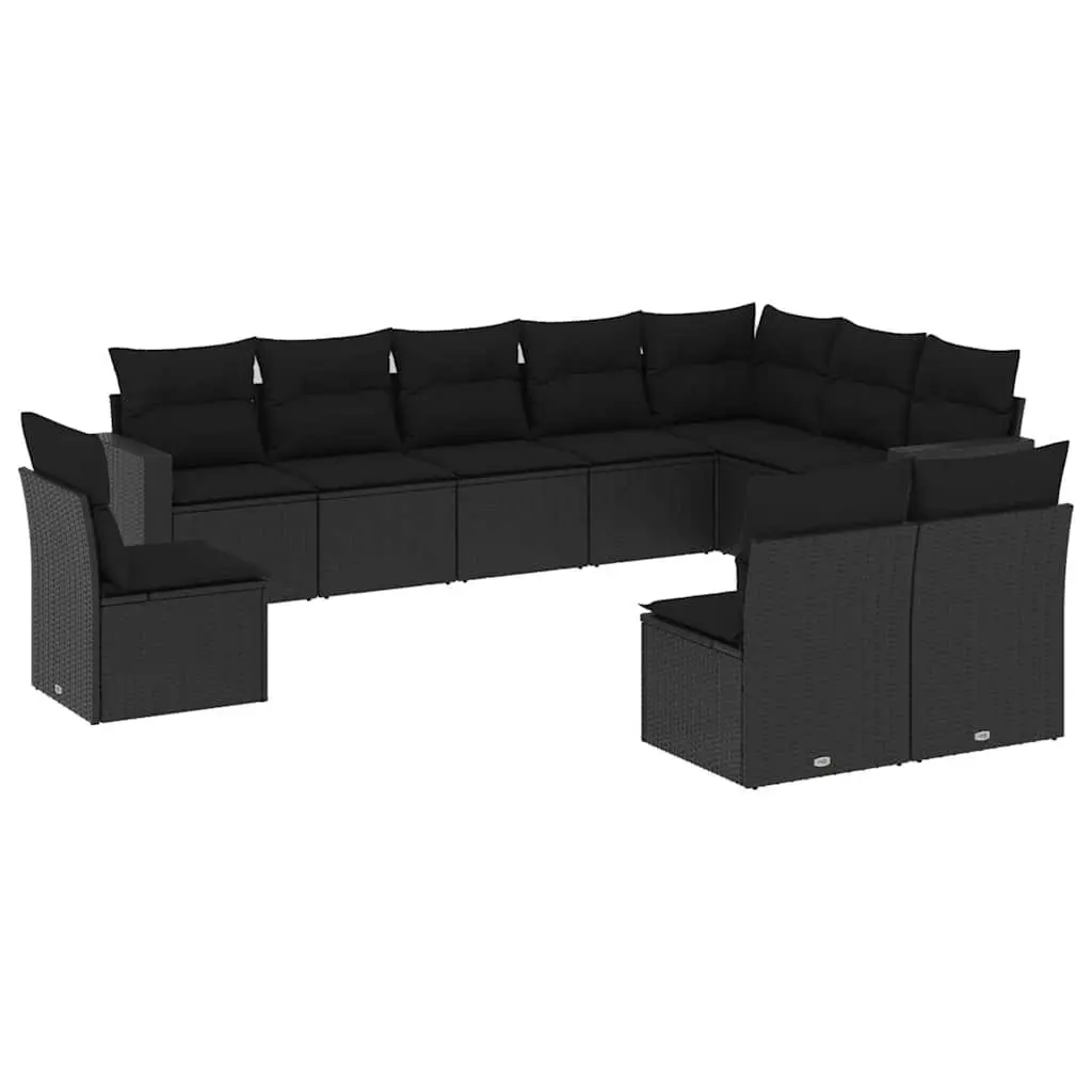 10 Piece Garden Sofa Set Black Poly Rattan Modular Outdoor Furniture with Cushions