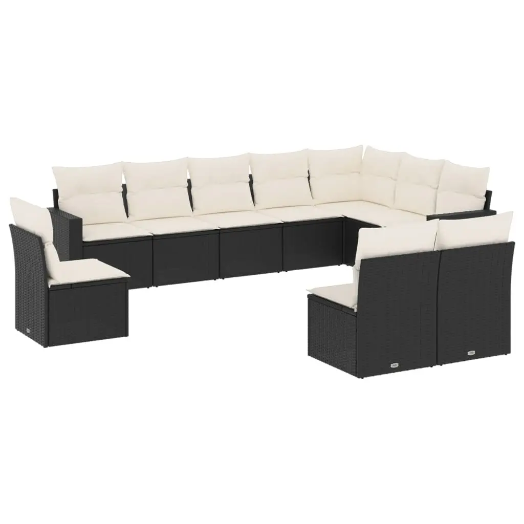 10 Piece Modular Outdoor Garden Sofa Set with Cushions Black PE Rattan Patio Furniture