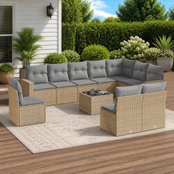 Friendly 11 Piece Beige Outdoor Sofa Set with Cushions