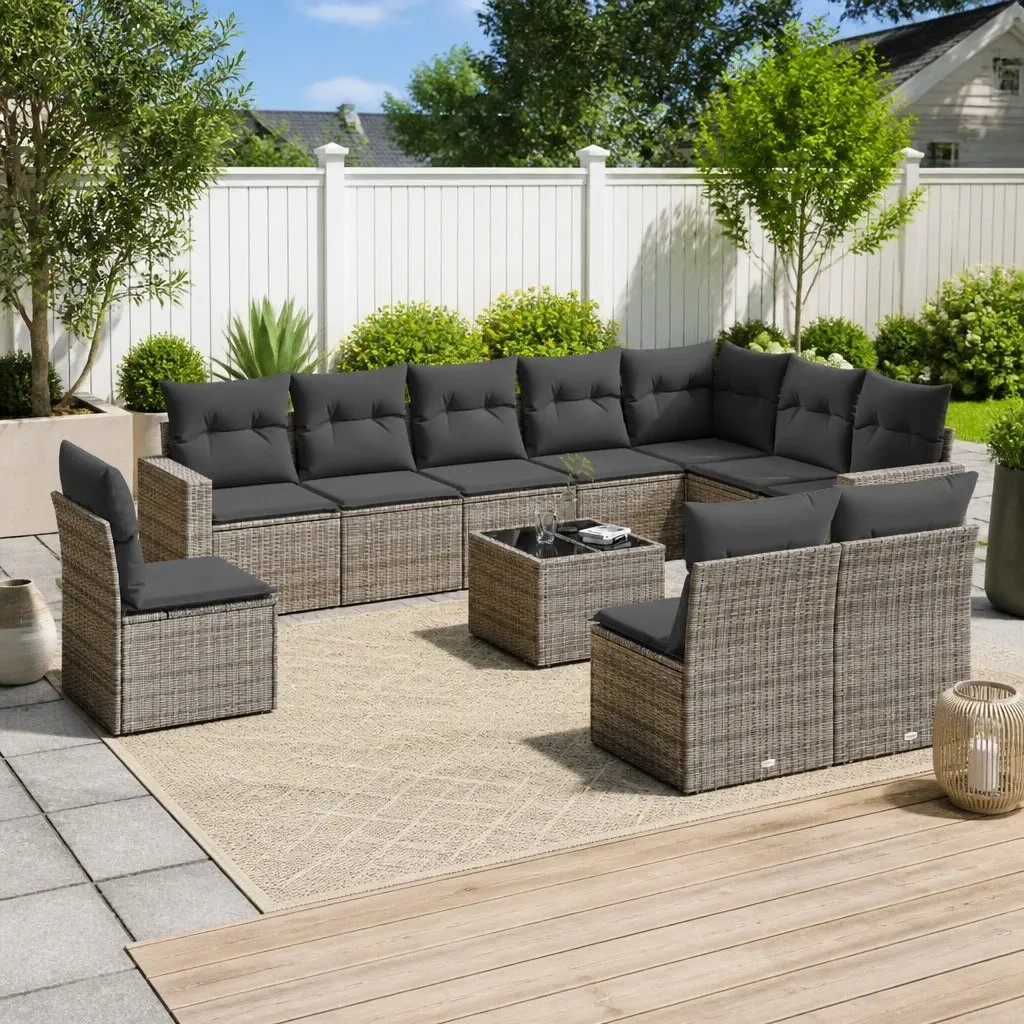 Garden Sofa Set 11 Piece Outdoor Furniture Grey Poly Rattan Modular Patio Lounge