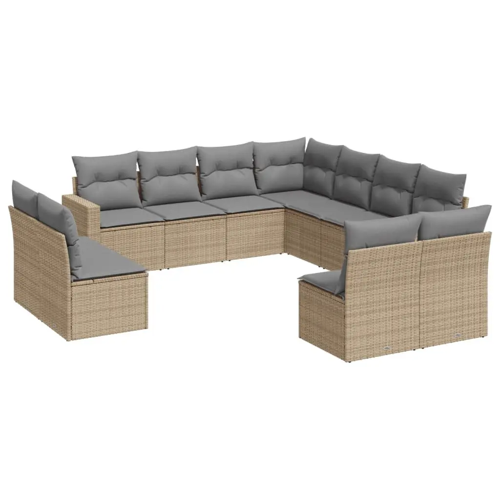 Garden Sofa Set 11 Piece Outdoor Furniture Patio Beige Poly Rattan Modular