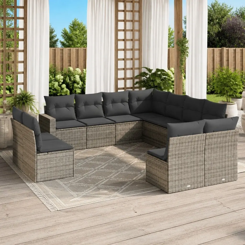 Modular Garden Sofa Set 11 Piece Grey PE Rattan Outdoor Furniture Patio Lounge