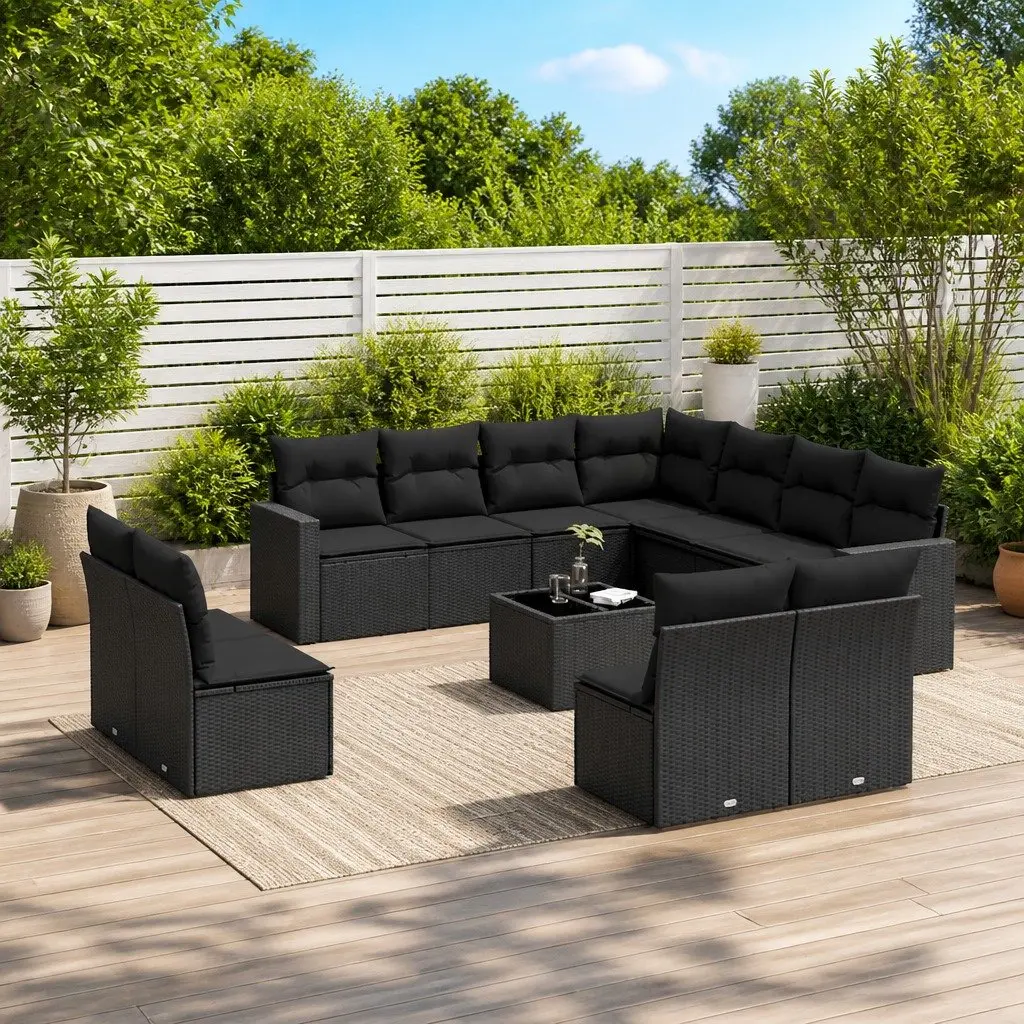 Garden Sofa Set 12 Piece Outdoor Furniture Black Poly Rattan Modular Patio