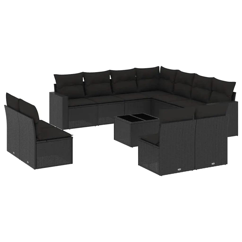 Garden Sofa Set 12 Piece Outdoor Furniture Black Poly Rattan Modular Patio