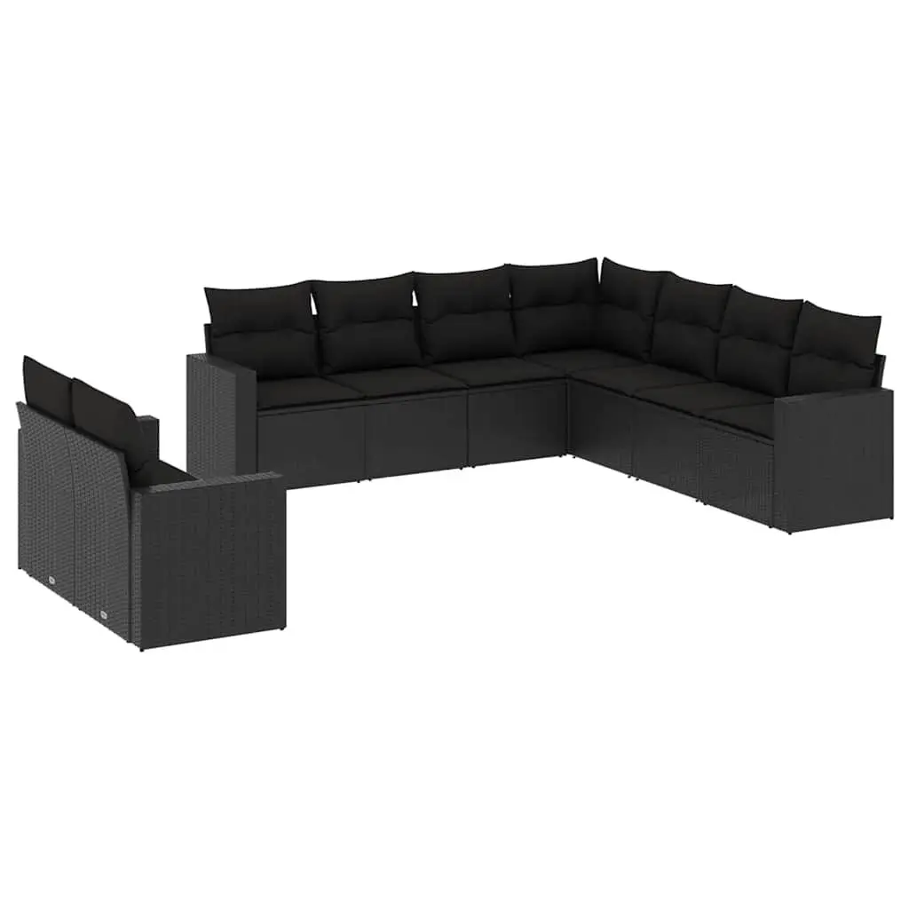 9 Piece Modular Garden Sofa Set Outdoor Furniture Black PE Rattan