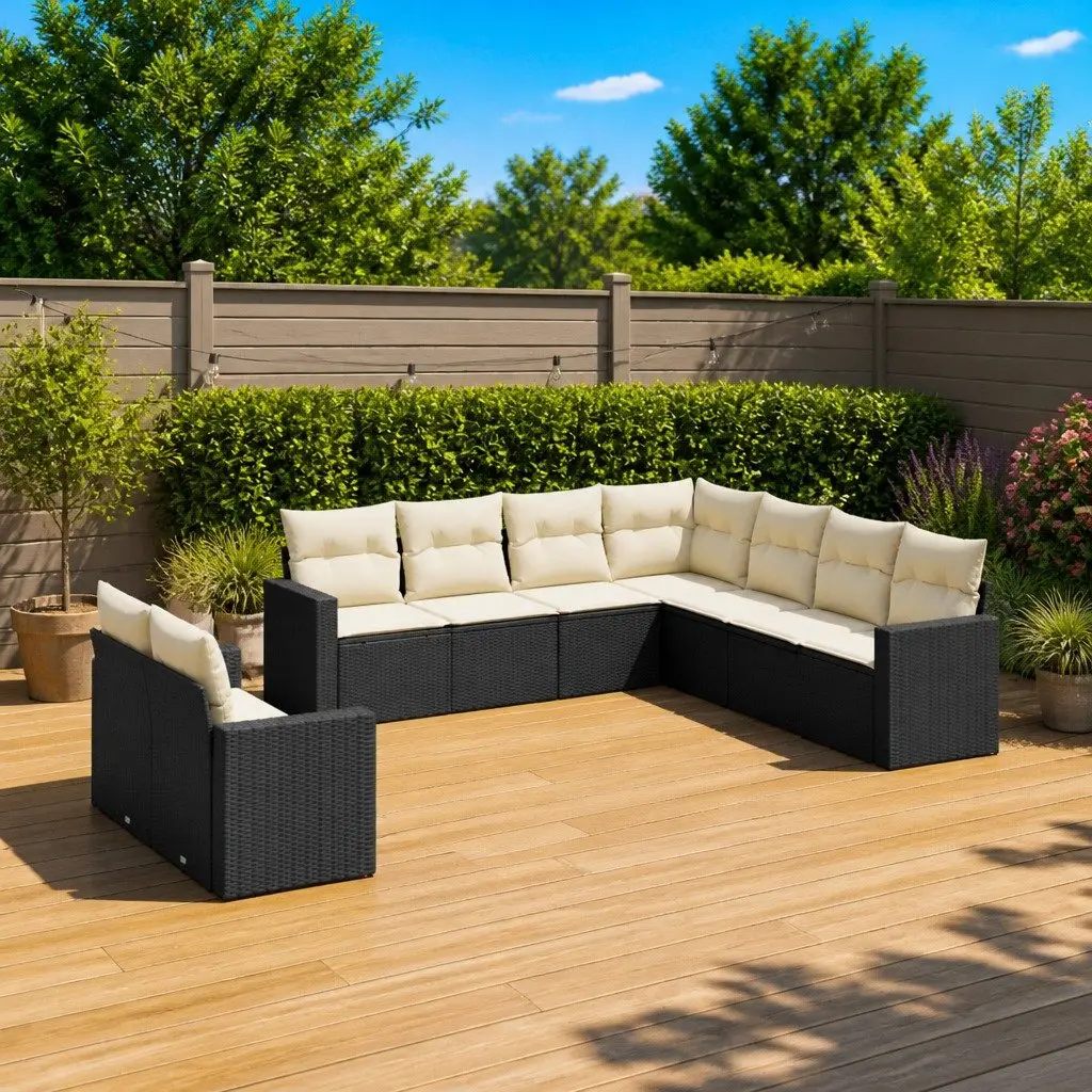 Garden Sofa Set 9 Piece Outdoor Furniture Patio Sectional Black Poly Rattan
