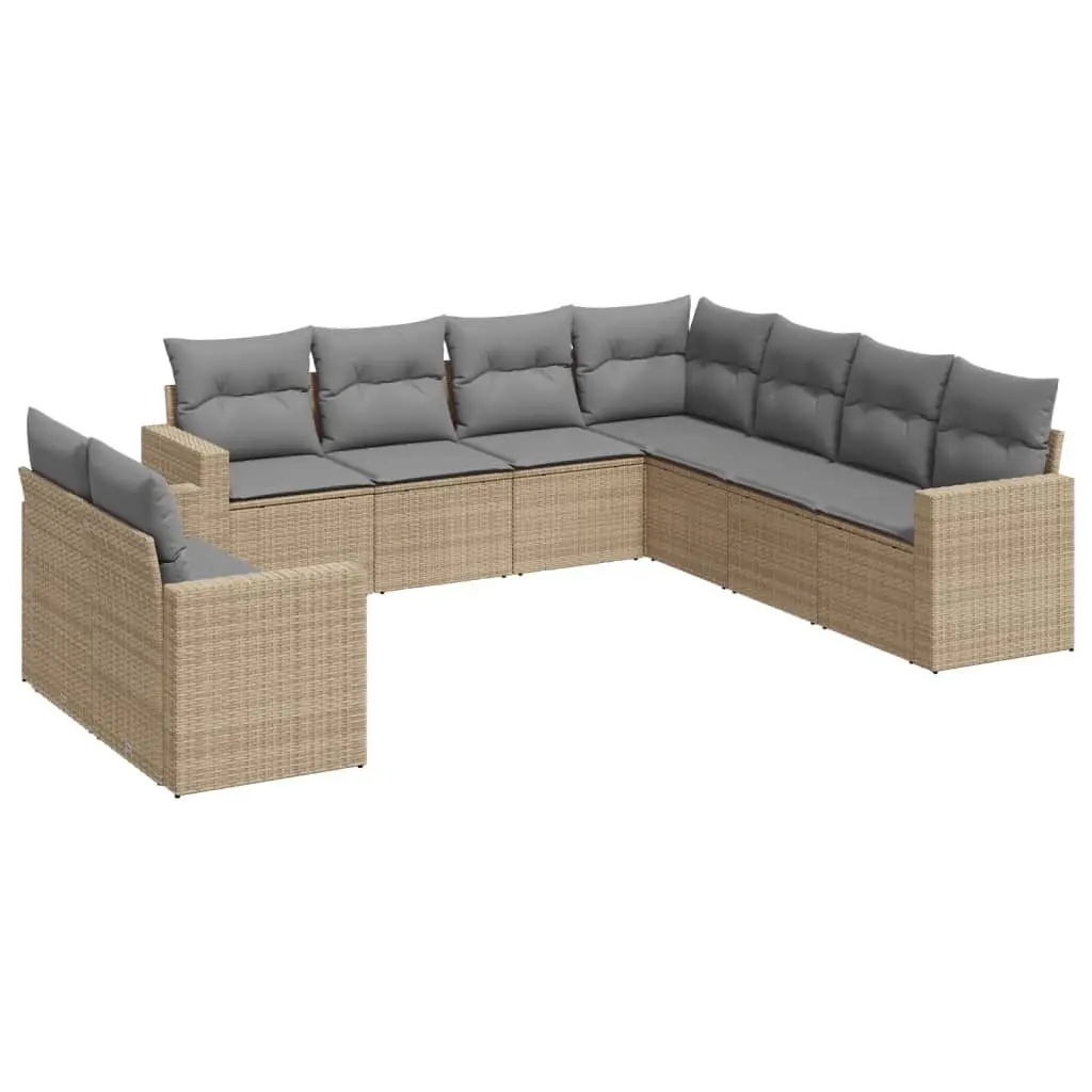 Modular Outdoor Sofa Set 9 Piece Beige Poly Rattan with Cushions for Patio Garden