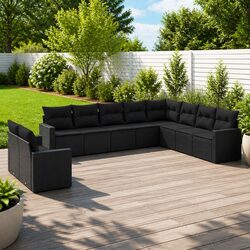 Your Comfortable 10-Piece Outdoor Sofa Set in Black Rattan