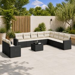 11-Piece Outdoor Sofa Set: Black with Cushions Included