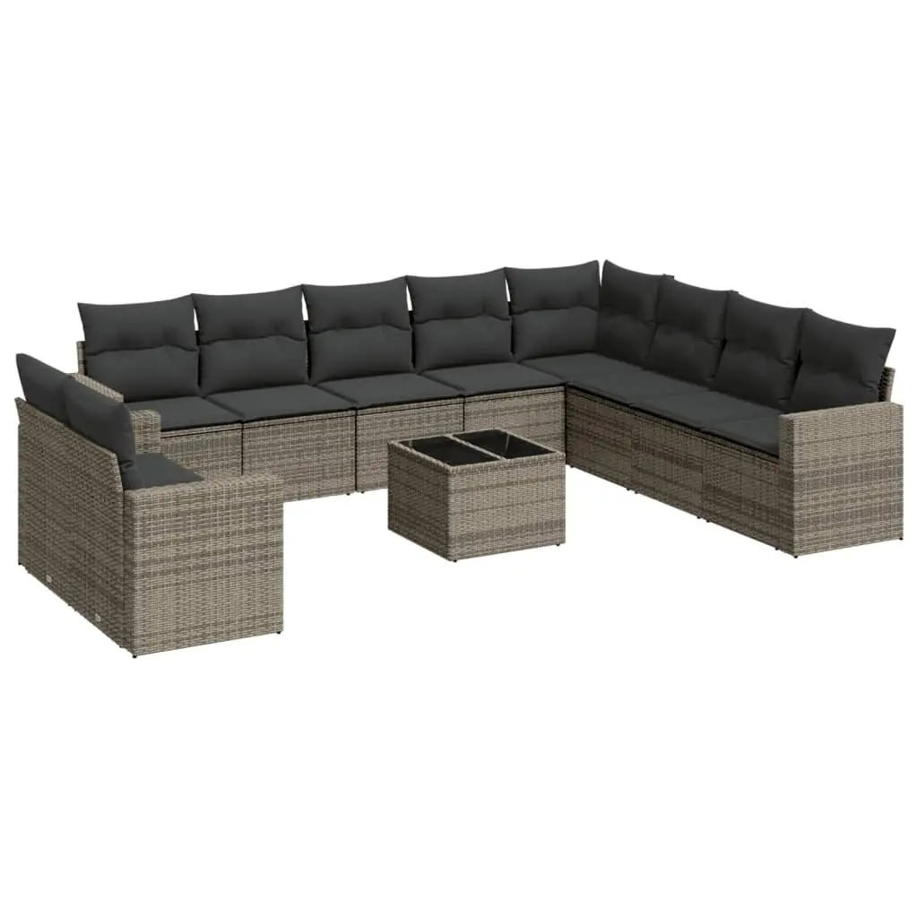 Garden Sofa Set 11 Piece Outdoor Furniture Grey Poly Rattan with Cushions Patio