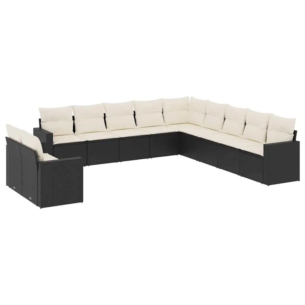 Modular Outdoor Furniture 11 Piece Garden Sofa Set Black PE Rattan with Cushions