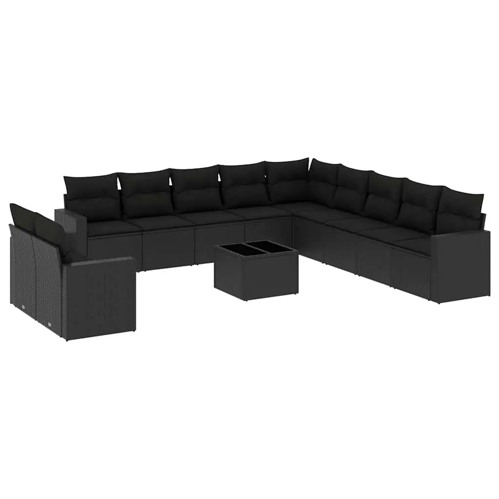 Garden Sofa Set 12 Piece Outdoor Furniture Patio Black Poly Rattan Modular