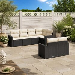 Garden Sofa Set 7 Piece Outdoor Furniture Patio Lounge Black Poly Rattan