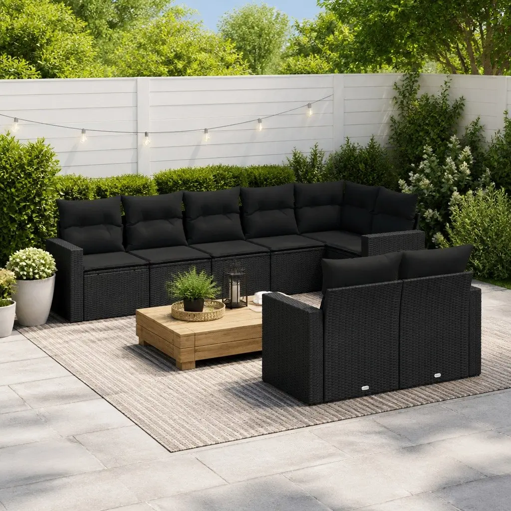 Garden Sofa Set 8 Piece Outdoor Furniture Black Poly Rattan Patio Lounge Suite