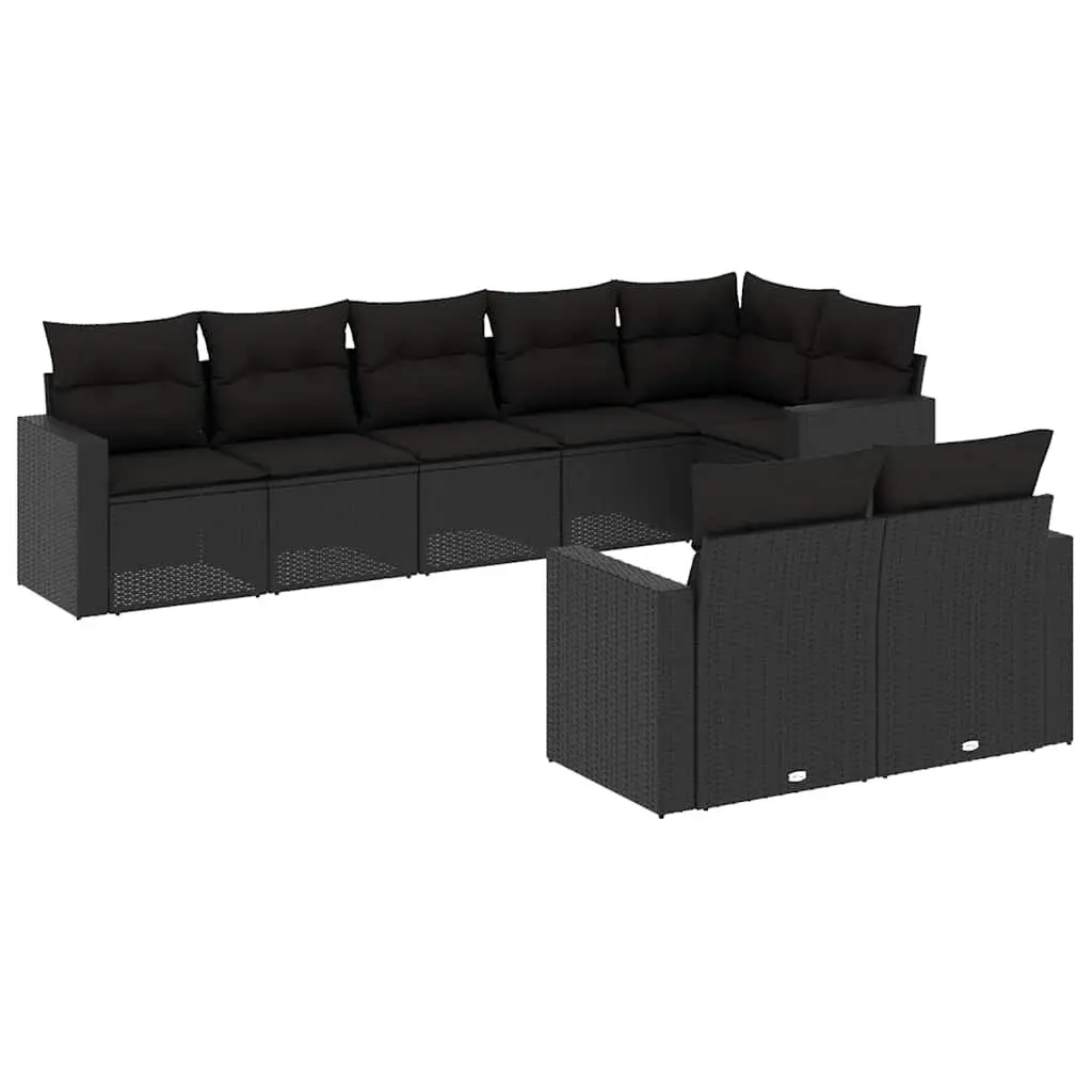 Garden Sofa Set 8 Piece Outdoor Furniture Black Poly Rattan Patio Lounge Suite