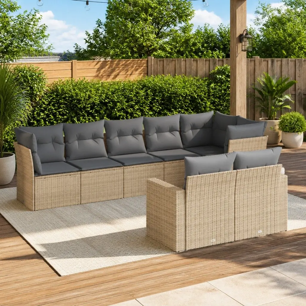8 Piece Outdoor Sofa Set Durable Beige Poly Rattan with Cushions for Patio and Garden