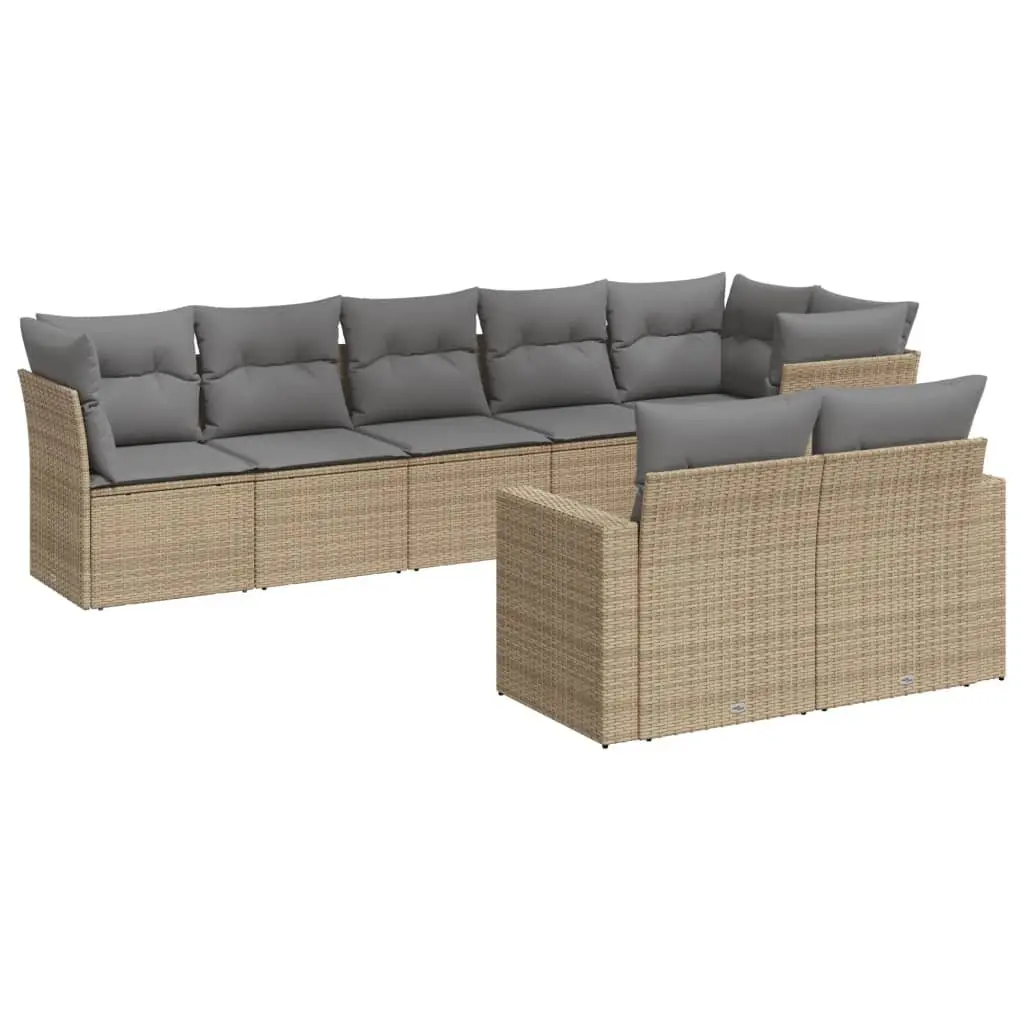 8 Piece Outdoor Sofa Set Durable Beige Poly Rattan with Cushions for Patio and Garden