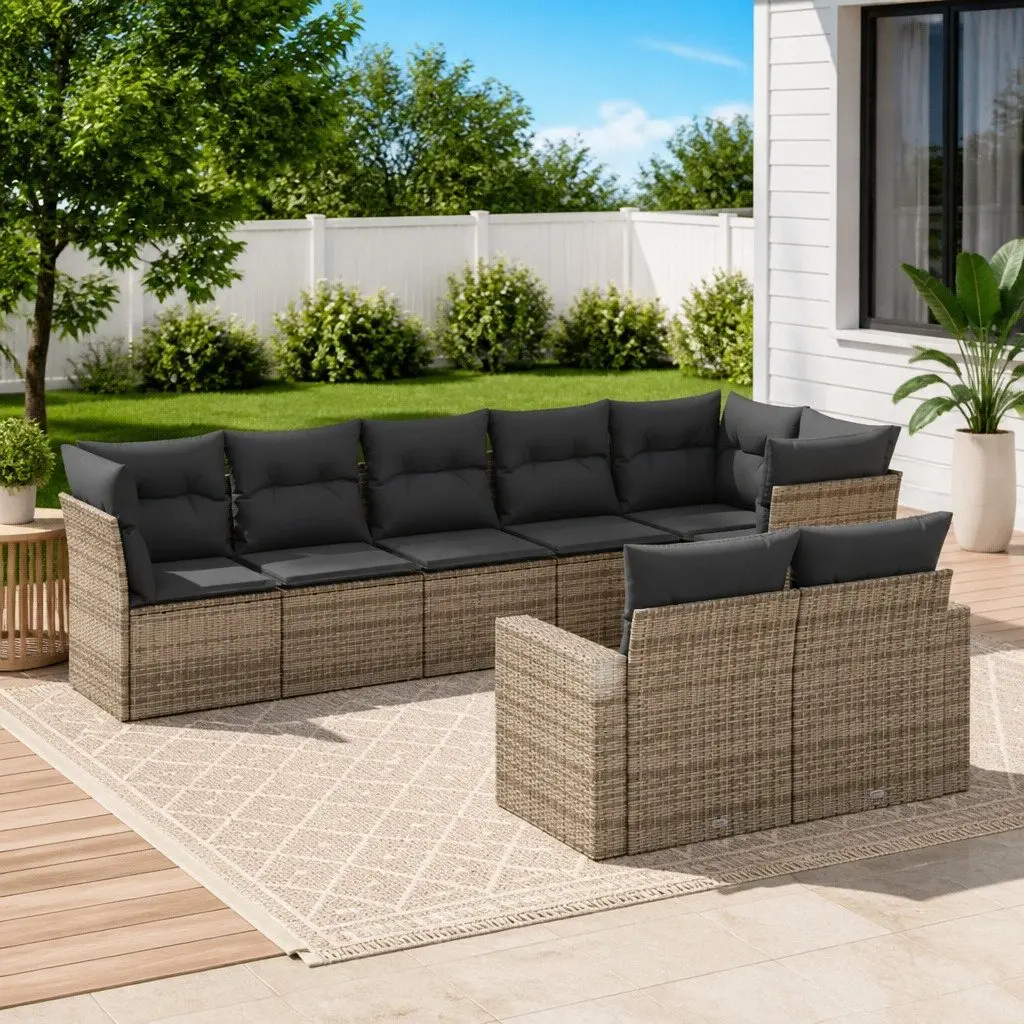 Garden Sofa Set Modular Grey PE Rattan 8 Piece with Cushions