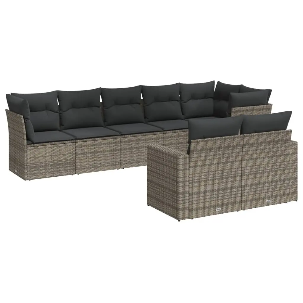 Garden Sofa Set Modular Grey PE Rattan 8 Piece with Cushions
