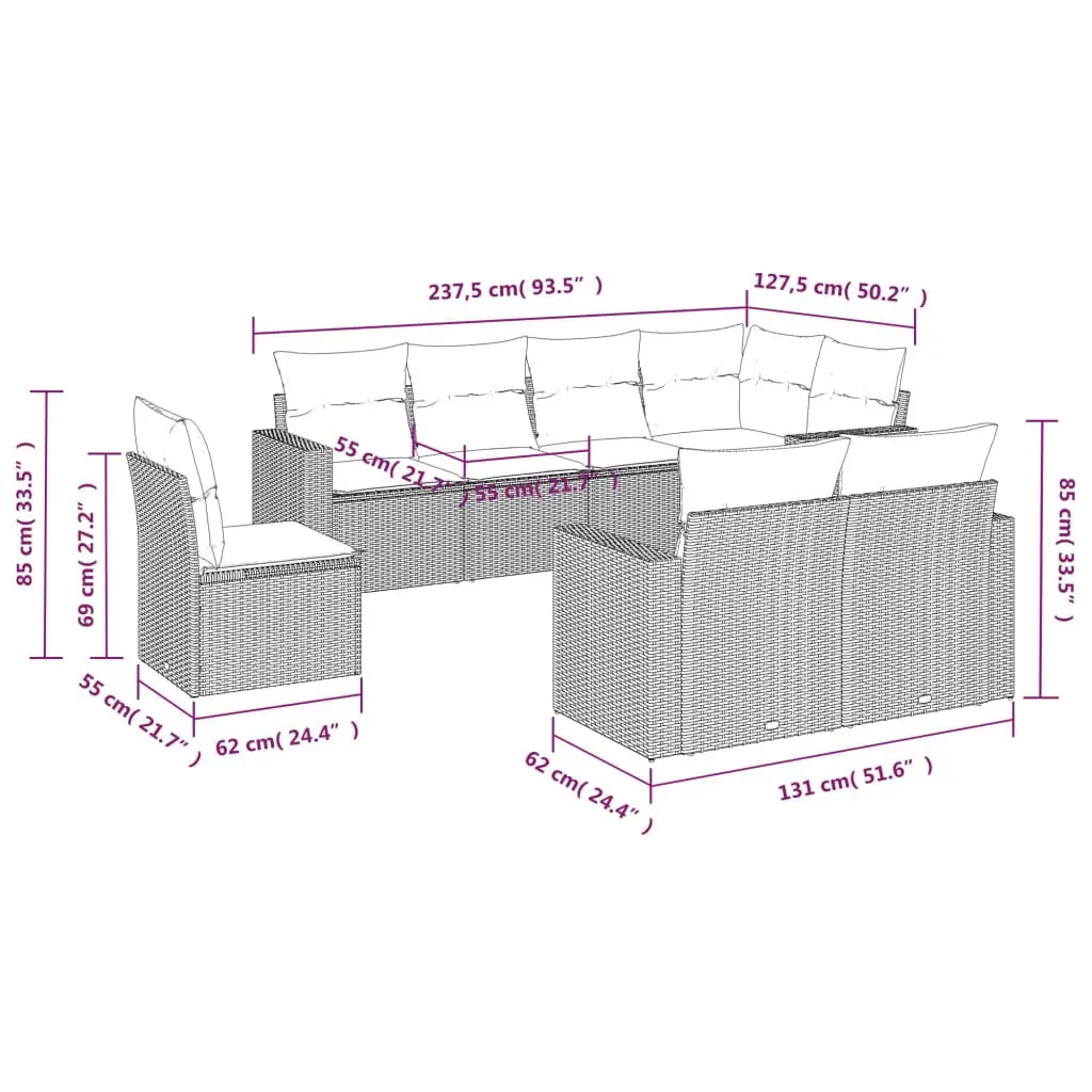 Garden Sofa Set Modular 8 Piece Outdoor Furniture Black