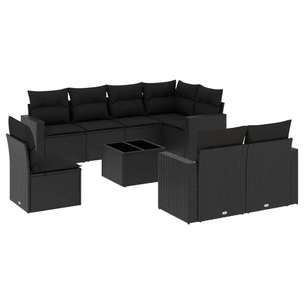 Garden Sofa Set Modular 9 Piece Black Poly Rattan with Cushions
