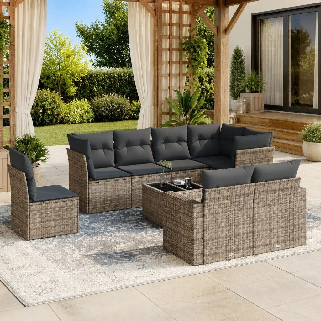 Garden Sofa Set 9 Piece Outdoor Furniture Grey Poly Rattan Patio Lounge with