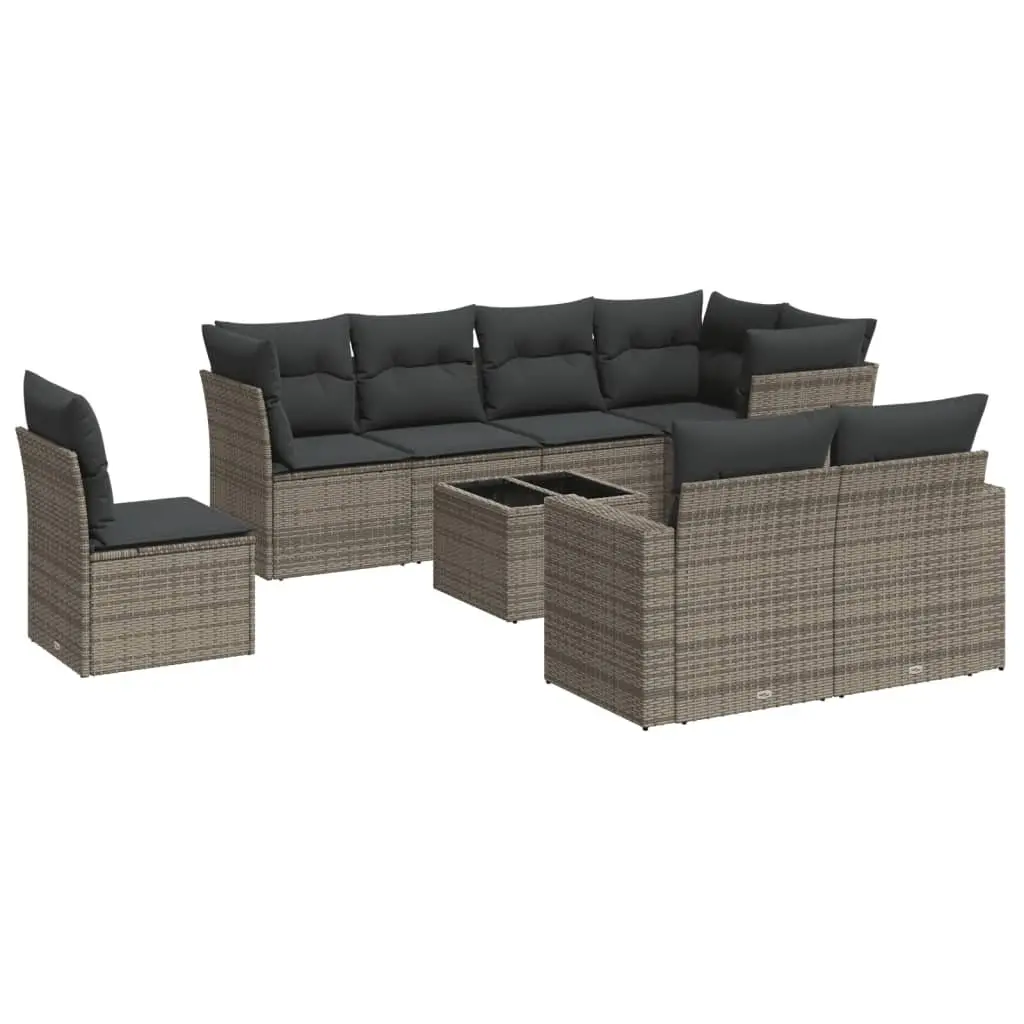 Garden Sofa Set 9 Piece Outdoor Furniture Grey Poly Rattan Patio Lounge with