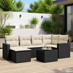 7 Piece Garden Sofa Set with Cushions Outdoor Patio Furniture Black Poly Rattan