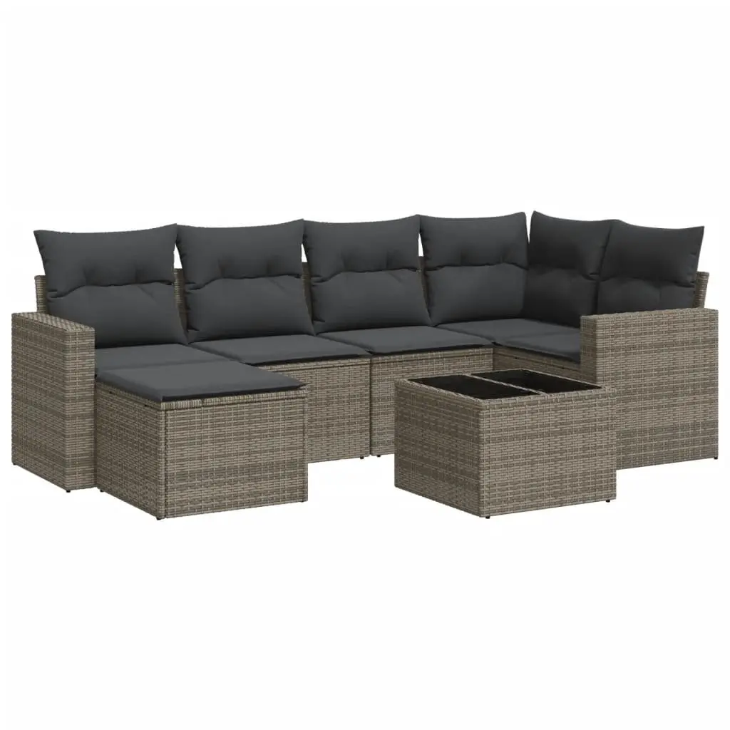 Garden Sofa Set 7 Piece Outdoor Furniture Grey Poly Rattan with Cushions Table