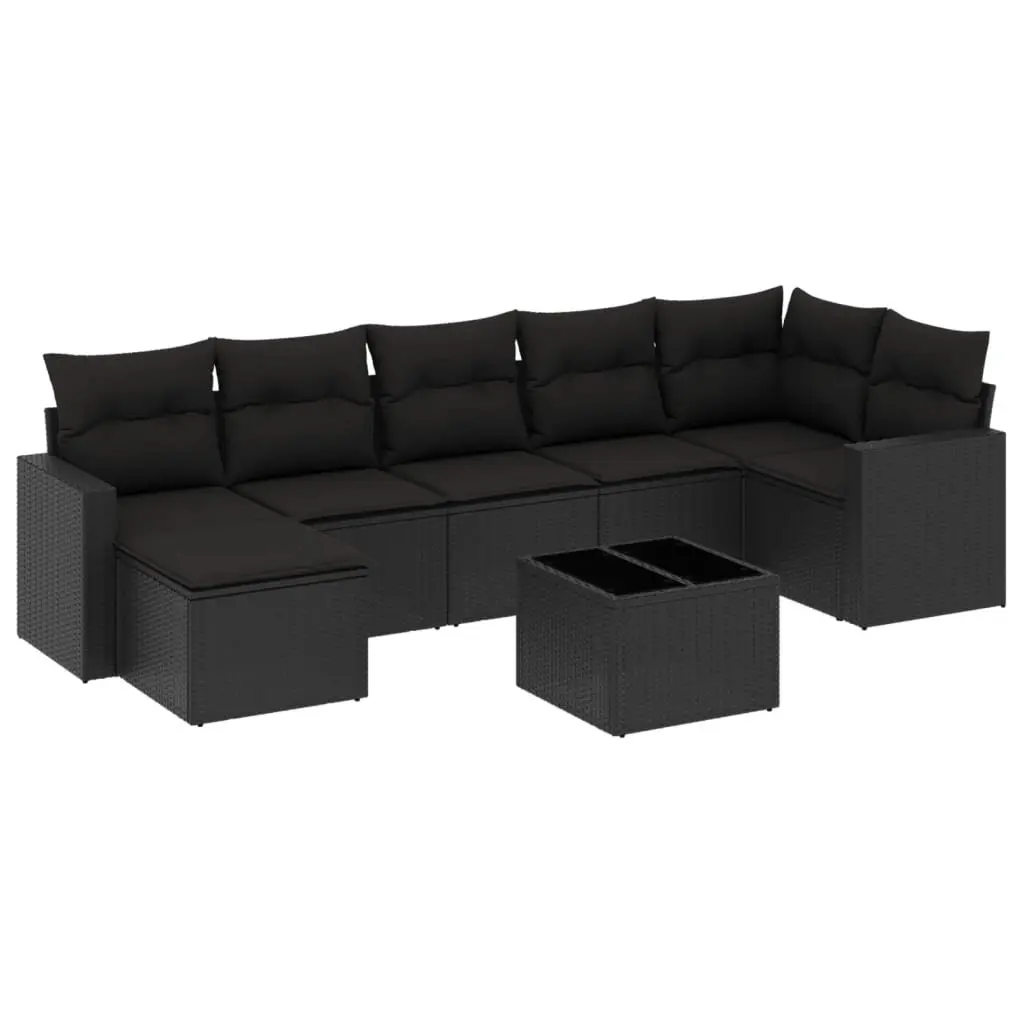 Garden Sofa Set 8 Piece Outdoor Furniture Patio with Cushions Black Poly Rattan