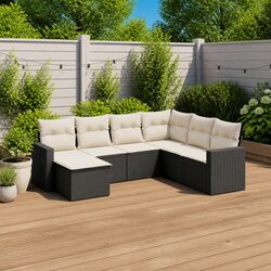 7 Piece Garden Sofa Set with Cushions Black Outdoor Furniture Patio Seating